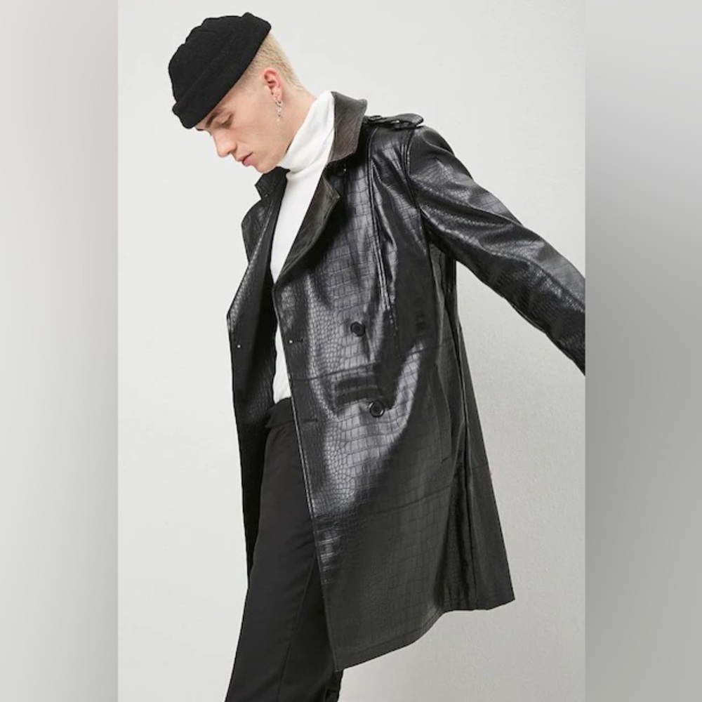 Men’s faux leather trench coat